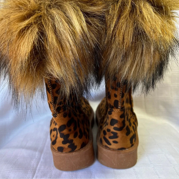 Faux Fur Leopard Print Fashion Winter Boots Women's Size 6 - Picture 6 of 13